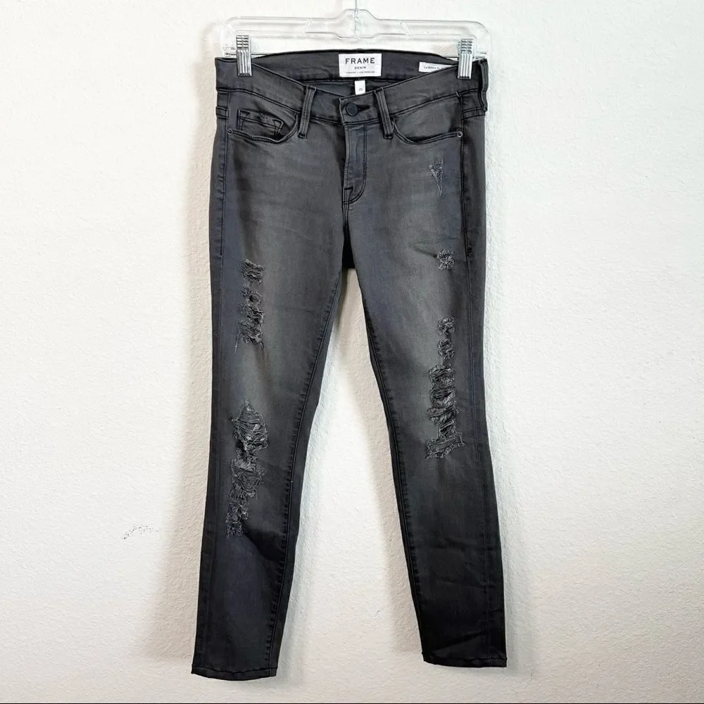 FRAME Le Skinny De Jeanne Jeans Women’s 25 Distressed Mid Rise Stretch Denim